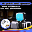 Cubos De Gelo Aço Inox 8 Peças Com Pegador Para Whisky E D
