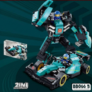 Blocos de Montar Carro F1 de Corrida + Robô 2 em 1 Aston -