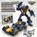 Blocos de Montar Carro F1 de Corrida + Robô 2 em 1 Bull -