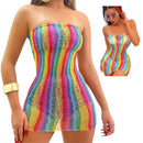 Vestido Sem Alça Arrastão Praia Colorido Carnaval Transparen