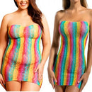 Vestido Sem Alça Arrastão Praia Colorido Carnaval Transparen